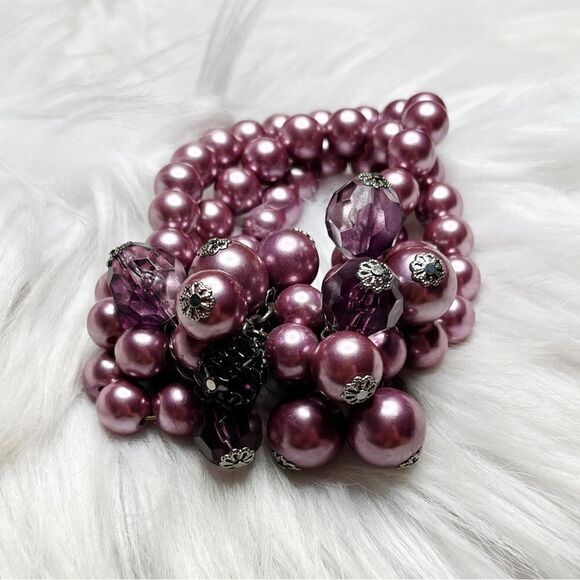 Shabby Chic Faux Pearl Fashion Bracelet Purple One Size - Picture 1 of 4
